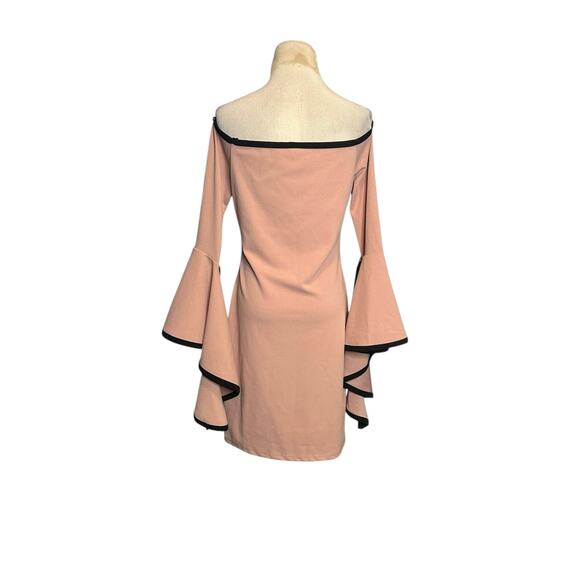 Event beige black trim off the shoulder sheath dress size Large - Picture 12 of 13